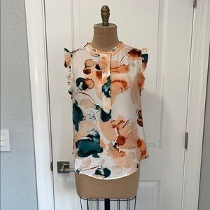 DKNY Floral Ruffle Sleeve Blouse Size L